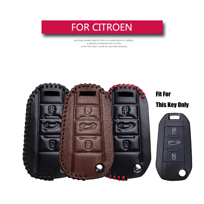 

Leather Car Key Case Cover For Citroen Triunph Sega CACTUS C5 C3 C4L AIRCORSS Smart Protect Shell Key Holder Car Styling