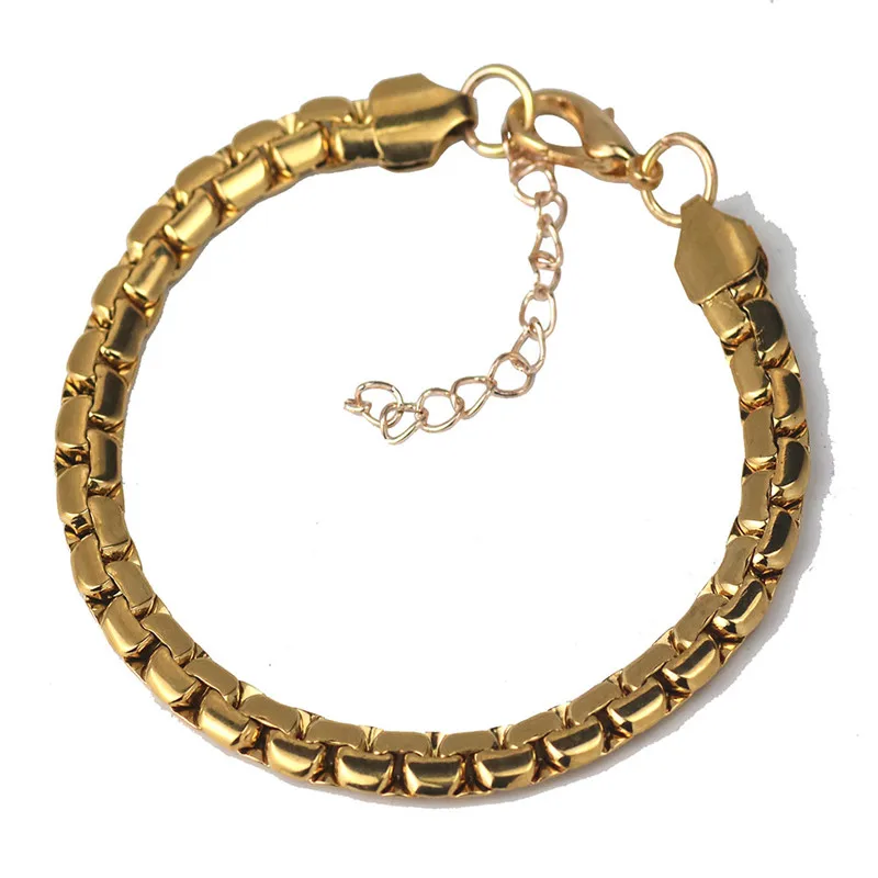 

Flat Box Men Chains Bracelet Gold Color Stainless Steel Bracelet Male Hip Hop Party Rock Jewelry Fathers Day Gift