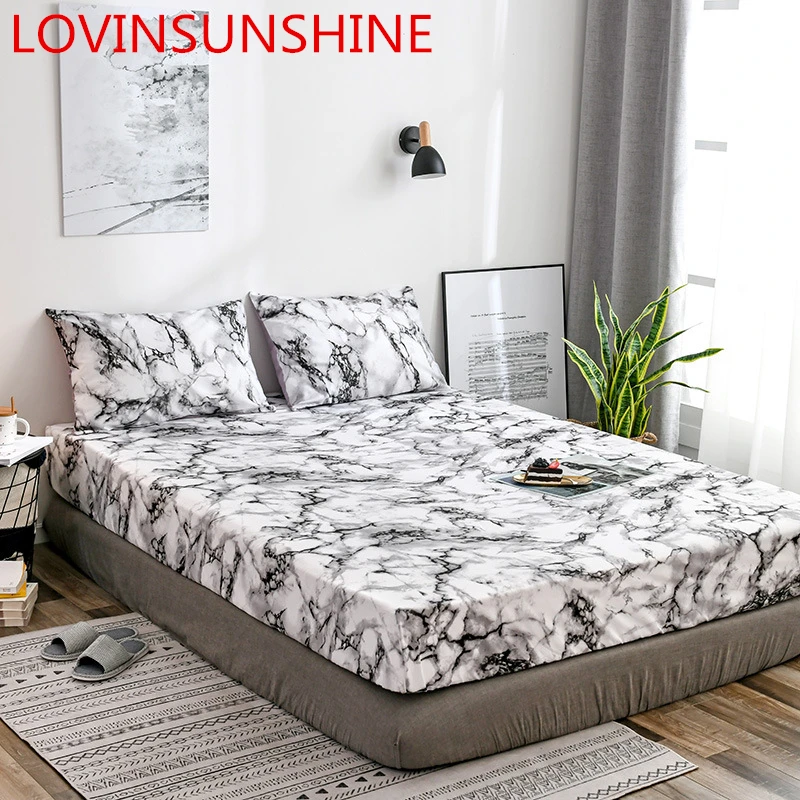 

New Printing Bed Mattress Cover Waterproof Marble print Bedspreads king Pad Fitted Sheet Bed Linens cover bed