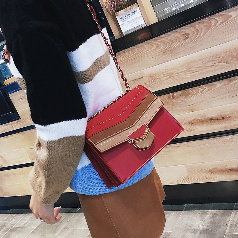 

2019 New Brand Design Women bag PU Leather Chain Small Large Shoulder Bag Korean Style Female Rivet Crossbody Messenger Bags 211