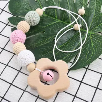 

1Pc Lovely Flower Wood Pendant Breastfeeding Necklace Food Grade Crochet Beads Baby Nursing Accessories Baby Toy Teether