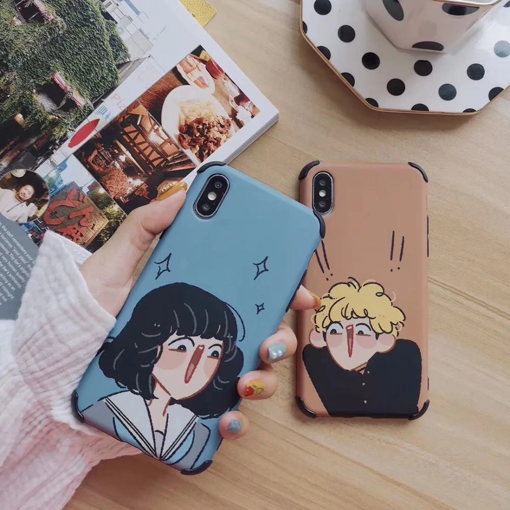 

maosenguoji Liquid Feel funny cartoon Couple boy girl fashion soft Mobile Phone Case for iphone 6 6s 7 8 plus X XR XS MAX cover