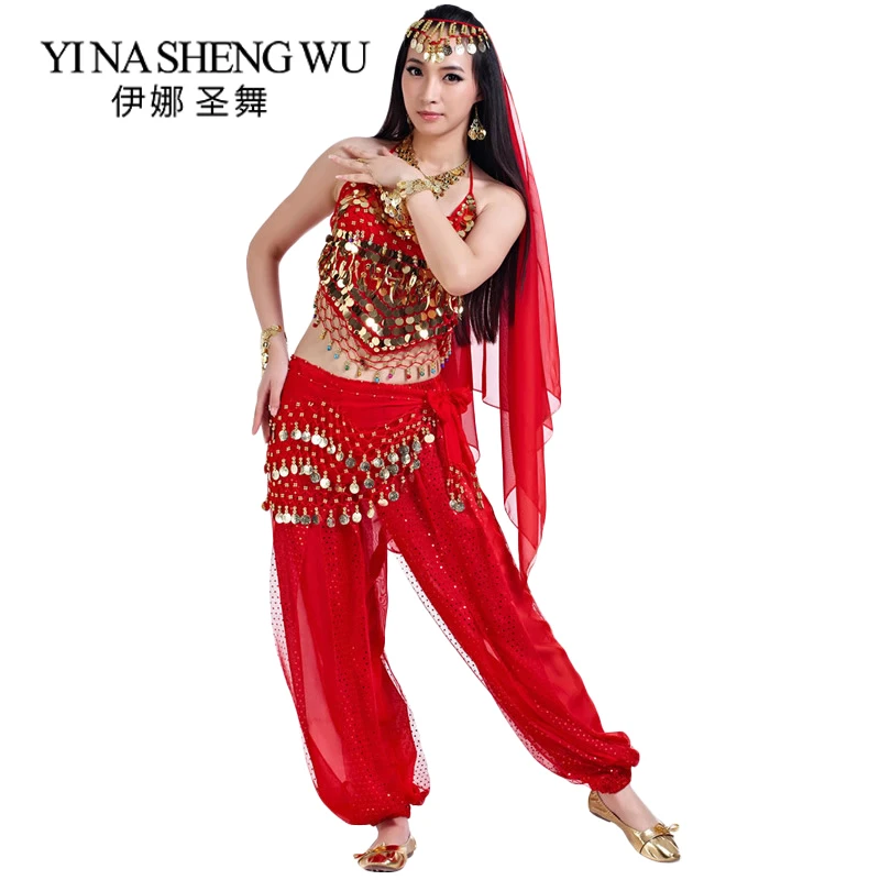 

Indian Dance Performance Costumes Bollywood Costumes Belly Dance Dress For Women Polyester Clothes 5Pcs Sleeveless Strappy Top
