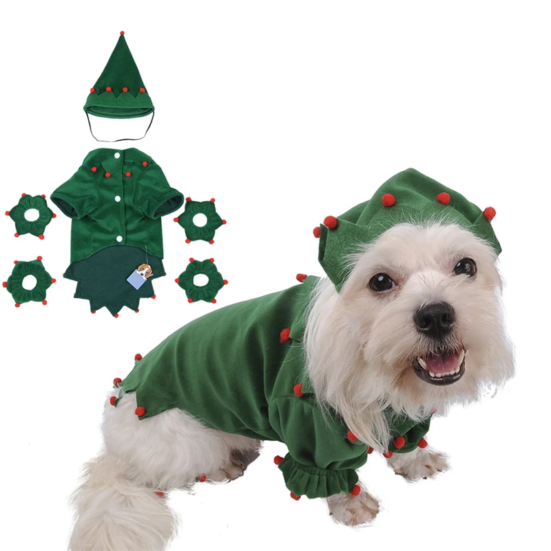 New Funny Pet Dog Christmas Coat Clothes with Christmas Hat Dog Elves Puppy Acrylic Costume Size S M L XL 1 set 2016