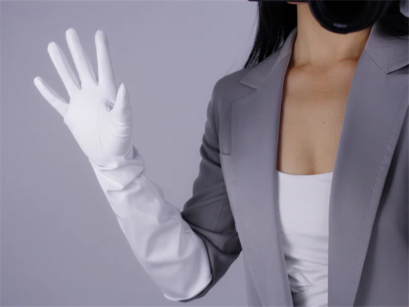 Модные популярные женские длинная куртка с секциями перчатки широкие манжеты моделирование кожа тремя полосками Белый Черный 50 см унисекс