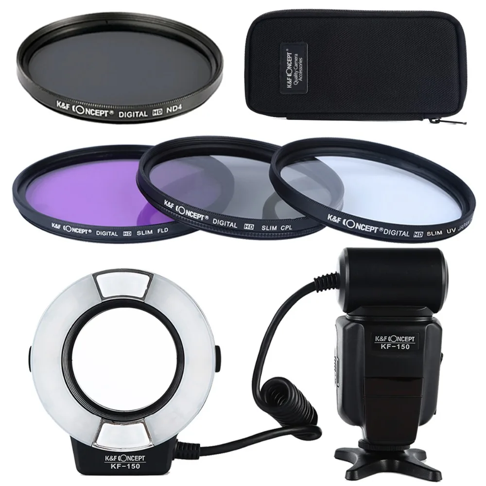 KF 150 Ring Flash Light+52mm UV+CPL+FLD+ND4 filter for Canon EOS 6D 7D