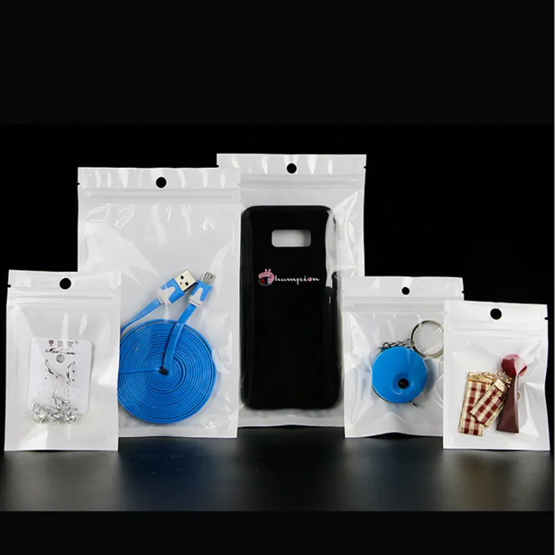 White Clear Self Seal Zipper Plastic Retail Packaging Poly Pouches Ziplock Zip Lock Bags Package With Hang Hole