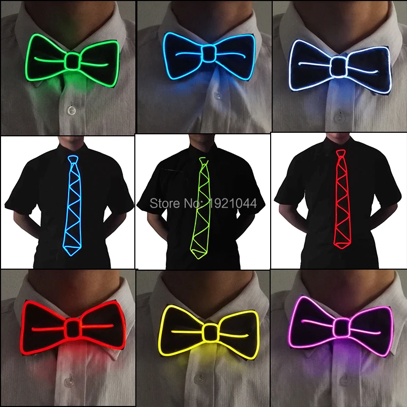 10 цветов хип-хоп клуб новые модные Сияющие мерцающие Гибкие EL провода галстук-бабочка светодиодный неоновый галстук-бабочка для вечерние украшения, бар, клуб