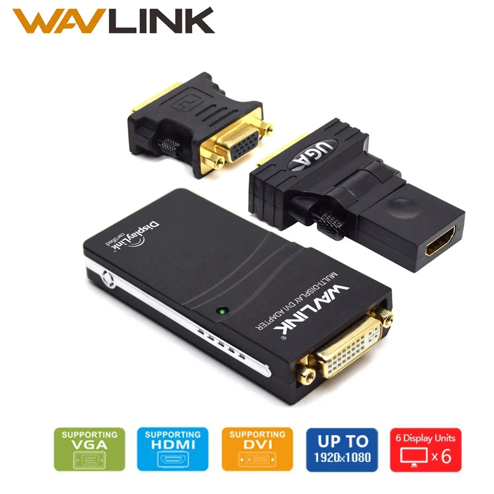 Цена Wavlink font b USB b font 2,0 к DVI VGA HDMI видео графический дисплей адаптер (HDTV CRT ЖК проектор) дисплей ссылка поддерживает Windows 10 8. 1 8 7