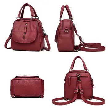 

THINKTHENDO Women Retro Handbags Washed Leather Ladies Multi-Pockets Rucksack Crossbody Shoulder Bag Purse Top Handle Bags