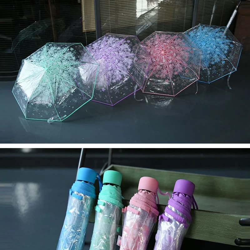 

1pcs High Quality 3 Fold Sun Rain Umbrellas Rain Tools Creative Flowers Transparent Umbrella For Women