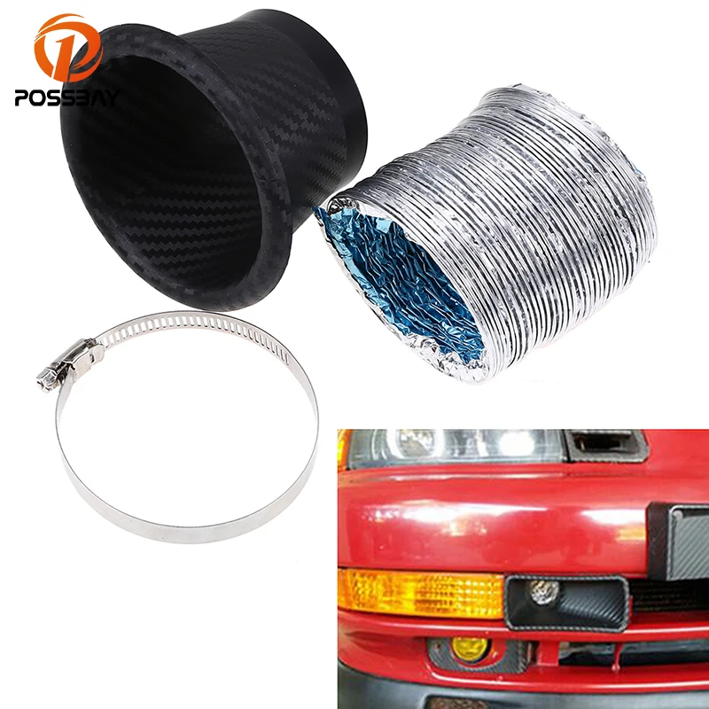 

POSSBAY Universal Car Front Bumper Turbo Air Intake Pipe Turbine Inlet Funnel Round Rectangle ABS Cold Air Intake System