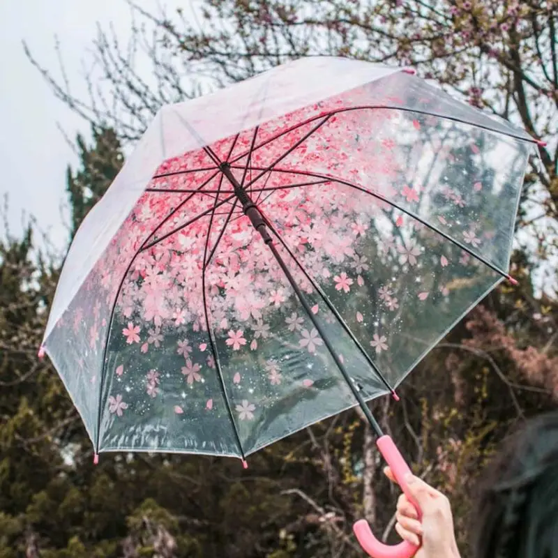 Романтичный прозрачный зонтик-купол с прозрачными цветами, Полуавтоматический зонт для ветряного сильного дождя
