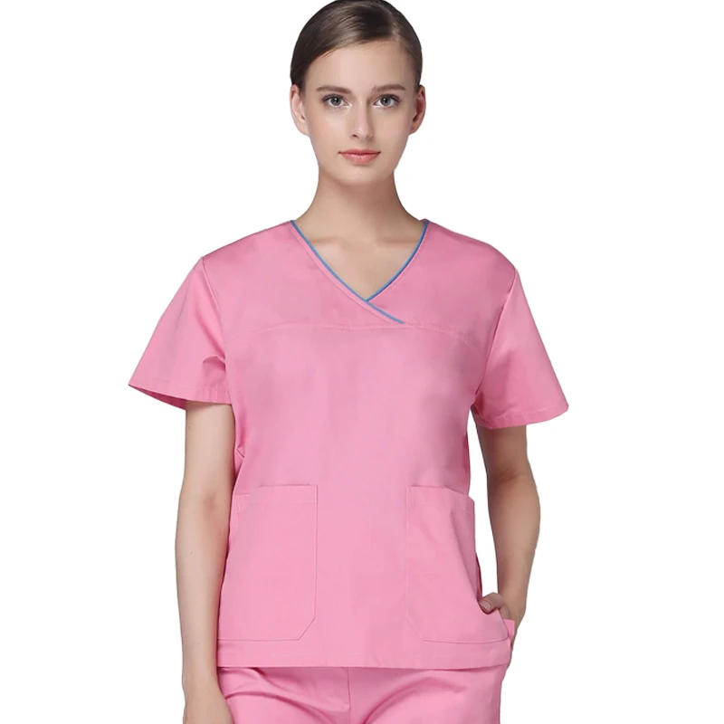2018 Pet Hospital Doctor Pink Scrub Women Medical Clinic V Neck
