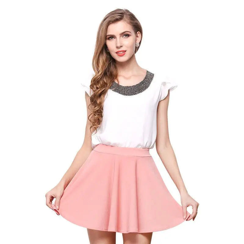 Fashion Summer Woman Skirts High Waist Pleated Skirt Newest Casual Solid Mini Short Skirts