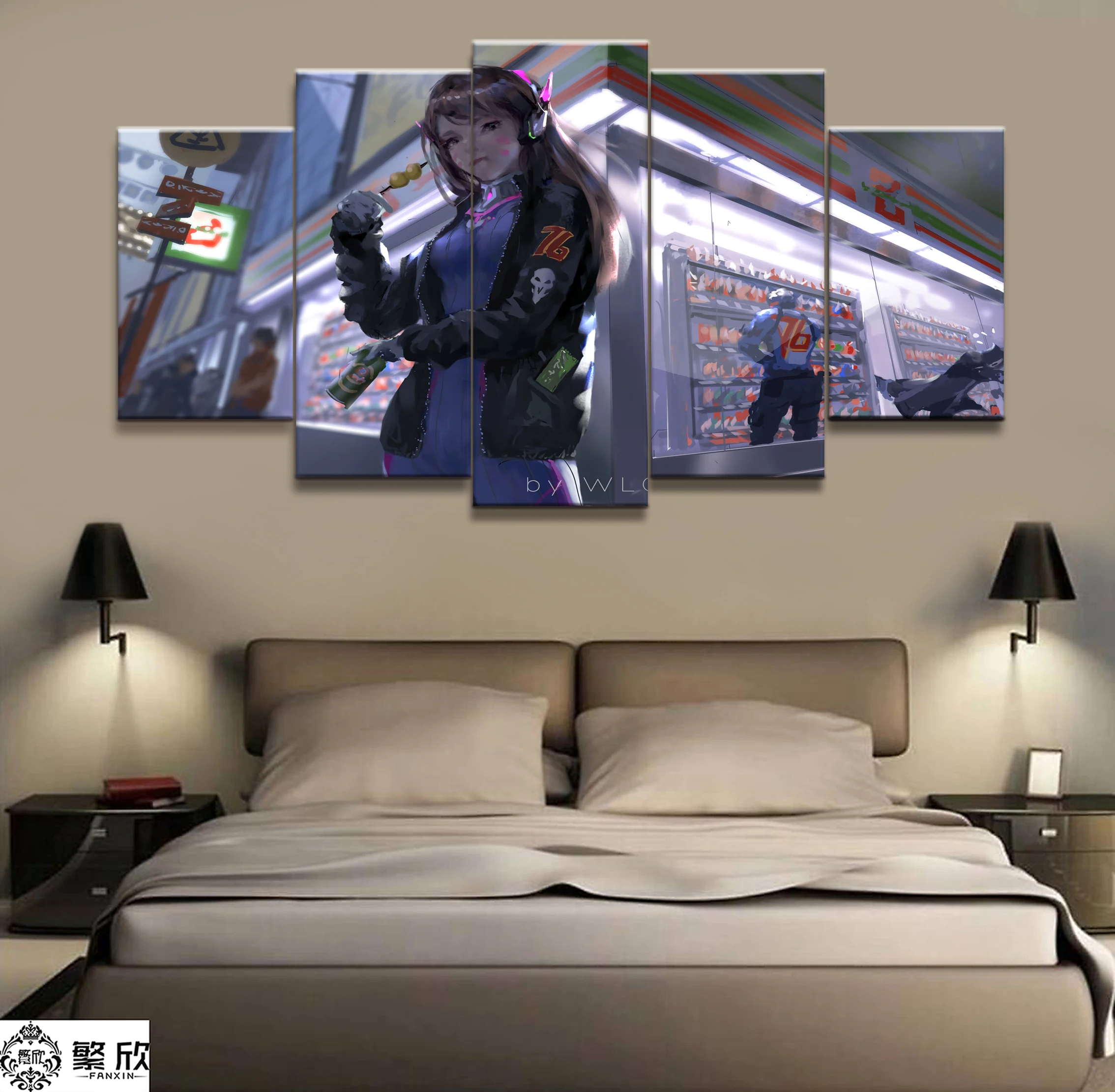 

5 Panel WLOP Overwatch OW D.Va 76 Reaper Game Canvas Printed Painting For Living Room Wall Art Decor Picture Artworks Poster