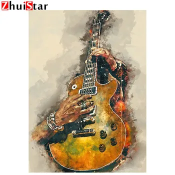 Cena Obraz Diamentowy DIY Gitara Wall Art Ręcznie Malowane Na Gitarze Sztuki Diament Malarstwo Mozaika Obraz Wyjątkowy Prezent Dla Muzyków WHH