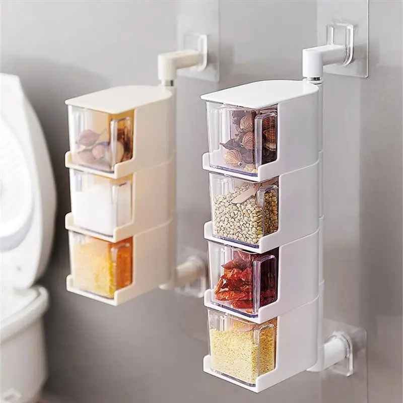 

Wall Mounted 360 Degree Rotating Spice Rack Kitchen Seasoning Storage Box Jars Organizer Condiment Containers Kitchenware Tools