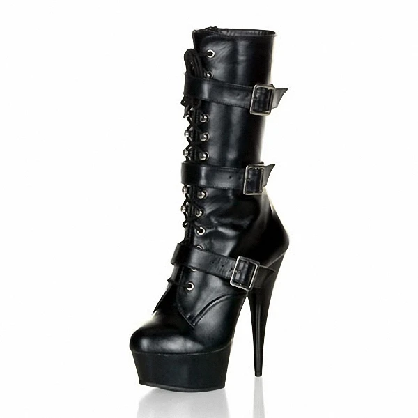 Модные женские пикантные черные туфли-лодочки из искусственной кожи на высоком каблуке и платформе с пряжкой ботильоны женская обувь Ботильоны на каблуке 15 см - Цвет: Matte black