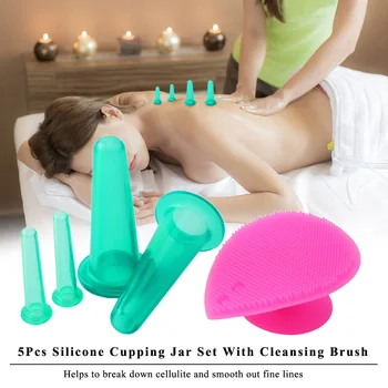 

5Pcs Facial Lifting Massage Cups Silicone Face Eye Cupping Cups Facial Cup For Skin Beauty Health Care Tool With Cleansing Brush