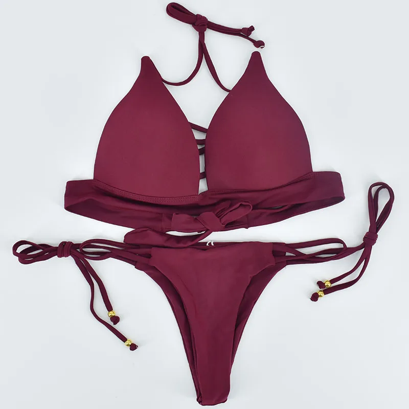 2018 Hot Bikini Sets Women Sexy Lace Up Multi Strings Brazilian Bathing Suits Swim Wear Thong Bikini Hollow Out African Swimwear