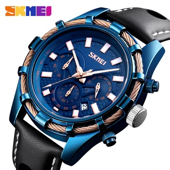 

2019 SKMEI New Men's Watches Top Brand Luxury Military Quartz Watch Leather Waterproof Sport Chronograph Watch Men reloj