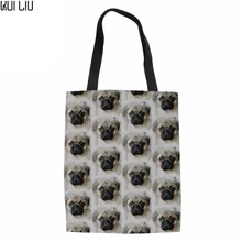 Для женщин Heavy Duty хозяйственная сумка-тоут женские мопса Лен с принтом сумка через плечо для женщин Kawaii щенок магазин сумка eco многоразовые
