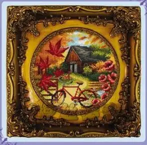 

beautiful counted cross stitch kit Autumn Scenery Flaming Fall Maple Leaf Leaves Cottage House Home dome 100104