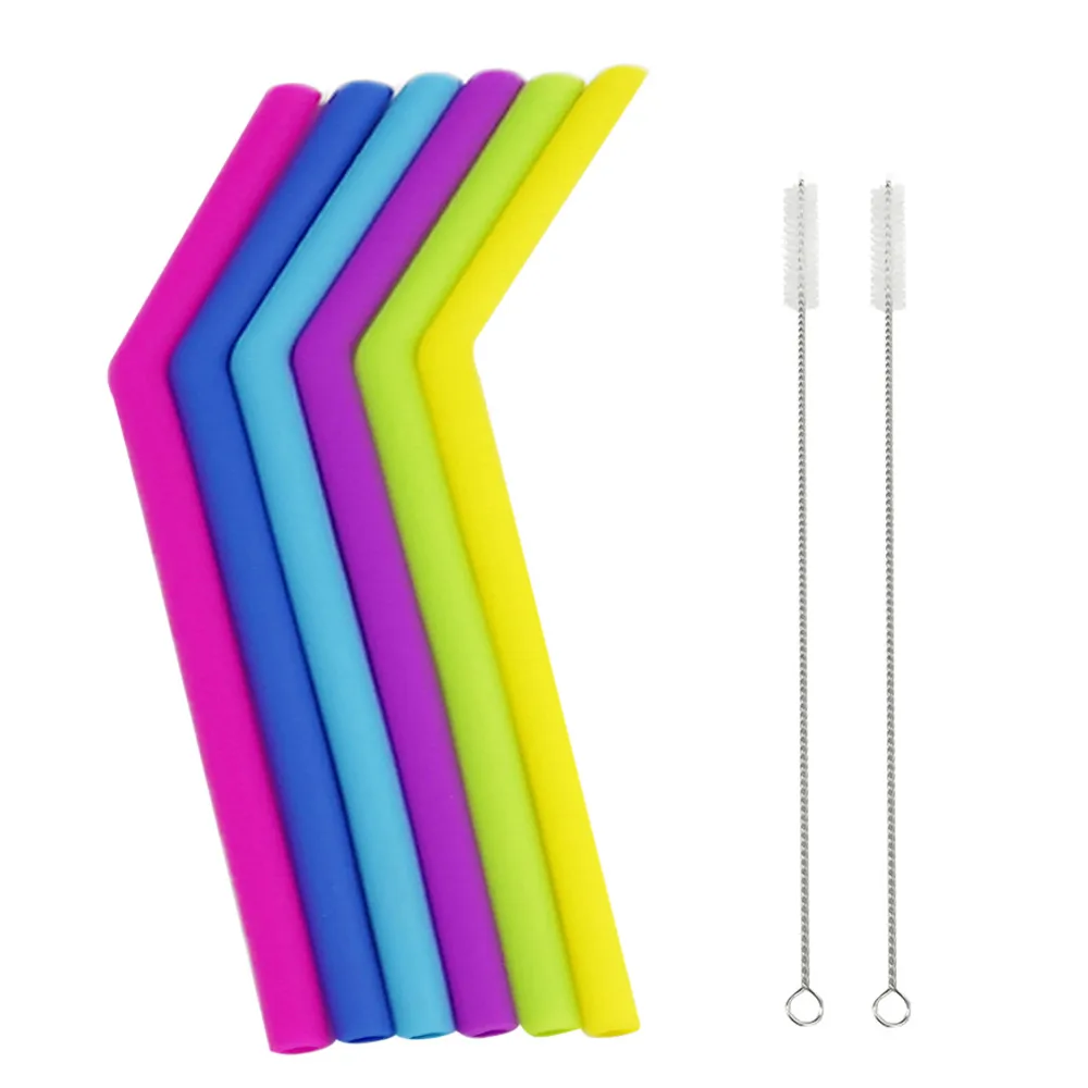 

Reusable Silicone Flexible Bend Smoothies Straws With Cleaning Brushes 6PCS