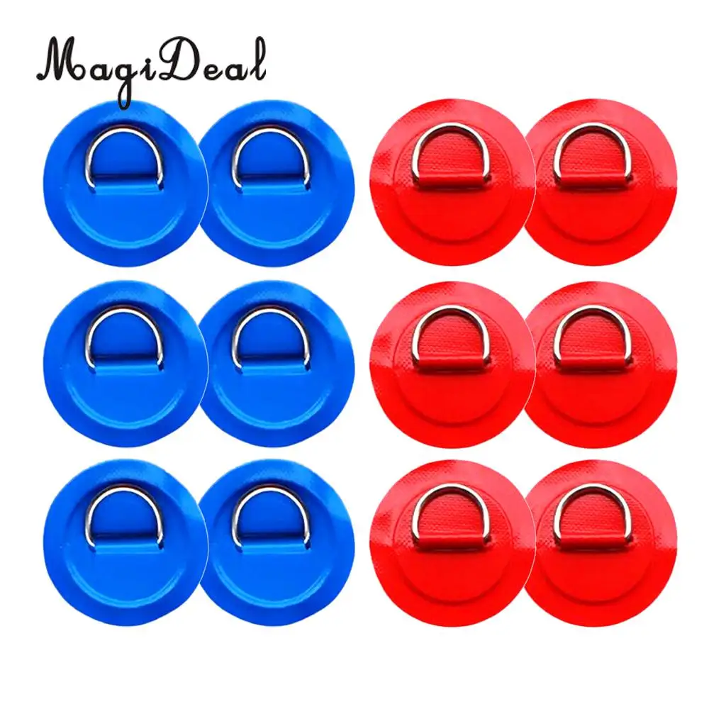 12Pcs 8cm 316 Stainless Steel D Ring Pad/Patch for PVC Inflatable Boat Raft Dinghy Canoe Kayak Surfboard Accessories Red+Blue