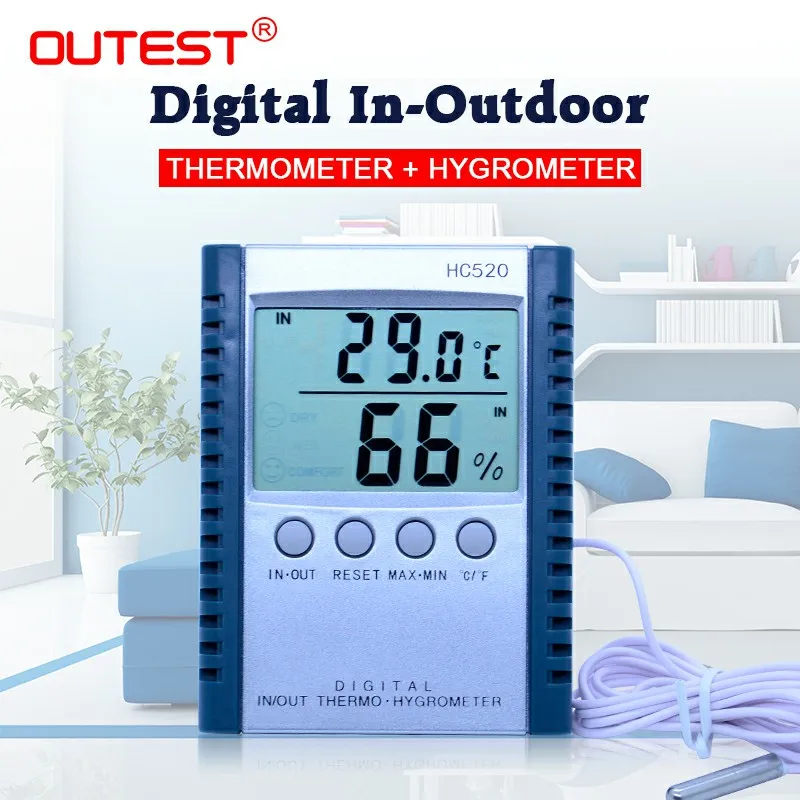 

OUTEST HC520 Digital Indoor/Outdoor Thermometer Hygrometer Temperature Humidity Meter LCD Weather Station With Sensor