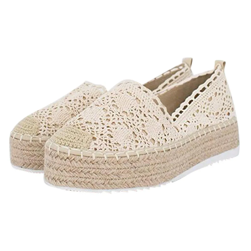 

Lace Hollow Platform hemp Shoes 9 colors Women Casual Solid Color Breathable flat Espadrilles slip on Loafers shoes plus size