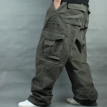 

Hip Hop Cargo Pants Men Casual Cotton Pants Straight Loose Baggy Streetwear Joggers Wide Leg Trousers Plus Size Man Clothes