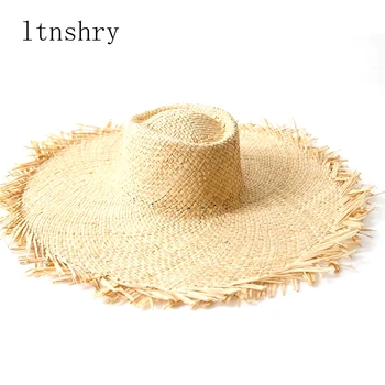 Sombrero de sol con visera grande para mujer, Sombrero de paja de rafia con flecos, para playa, para vacaciones, plegable, para Hombre