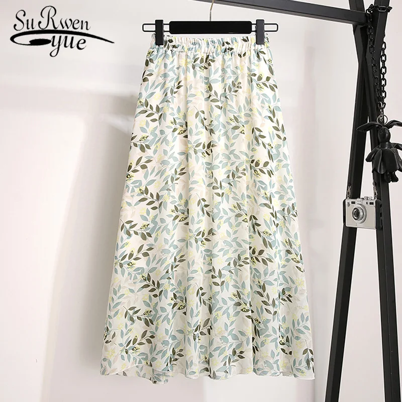 

summer print chiffon women skirt faldas mujer moda 2019 skirts womens high waist 3XL 4XL plus size skirt women Clothing 4983 50