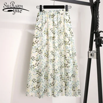 

summer print chiffon women skirt faldas mujer moda 2019 skirts womens high waist 3XL 4XL plus size skirt women Clothing 4983 50