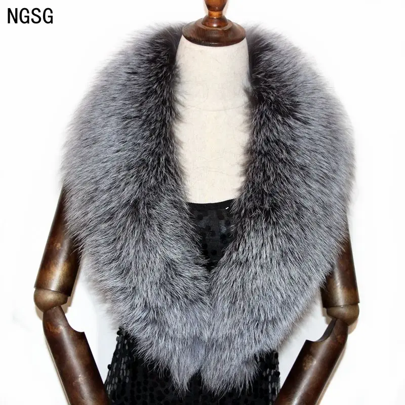 Женский 80-100 см воротник из натурального меха для зимнего пальто меховой воротник-шарф роскошный натуральный шарф из серебристой лисы на заказ