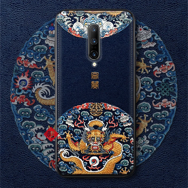 Luxury Soft Leather Case For OnePlus 7 7pro Phone Cases Silicone Shockproof Traditional Auspicious Protective Cover Shell | Мобильные