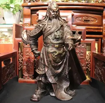 

25" Chinese Copper Bronze Dragon Guan Gong Guan Yu Warrior Statue