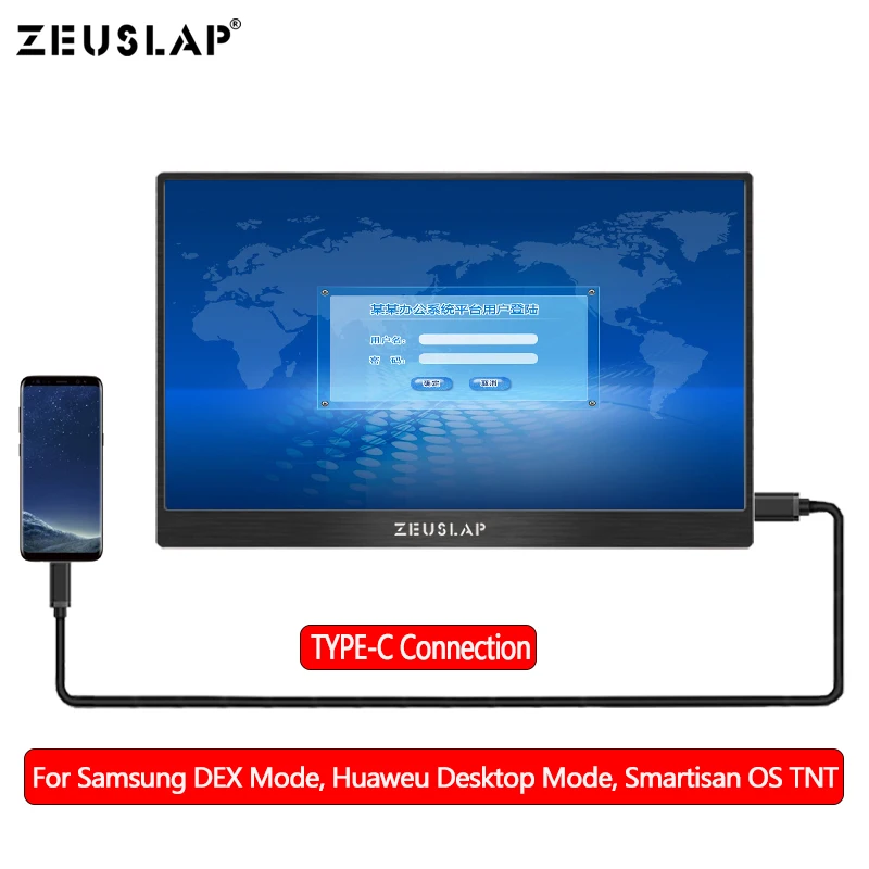  15.6 inch Type-C USB-C Portable Monitor HD IPS 1920x1080 IPS Gaming Display with HDMI Earphone Port