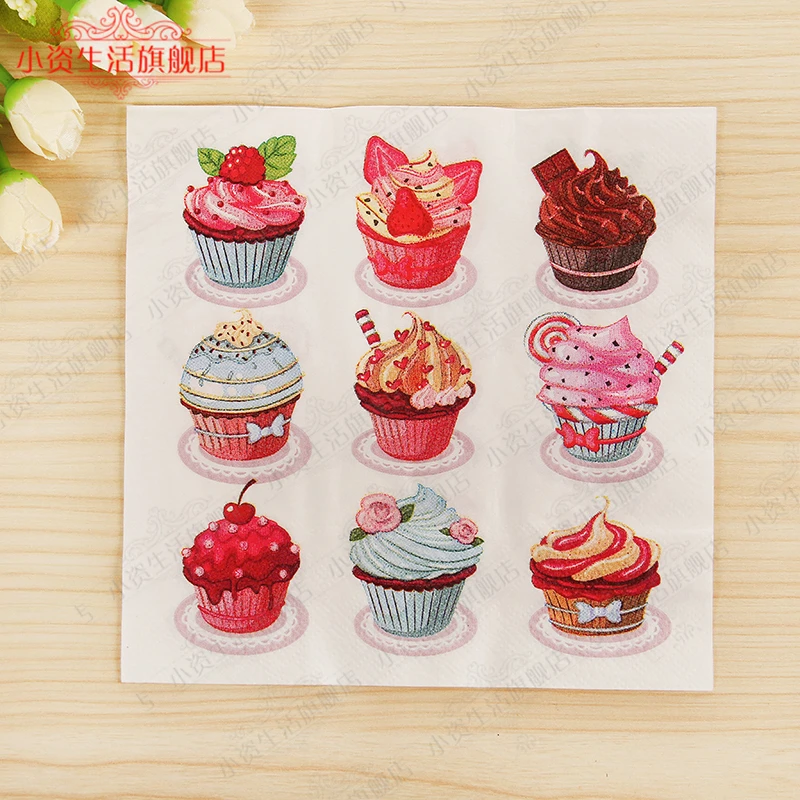 

Wedding Paper Napkins Happy Birthday Cake Decoupage Festive & Party Tissue Napkins Paper 33cm*33cm 20pcs/pack/lot