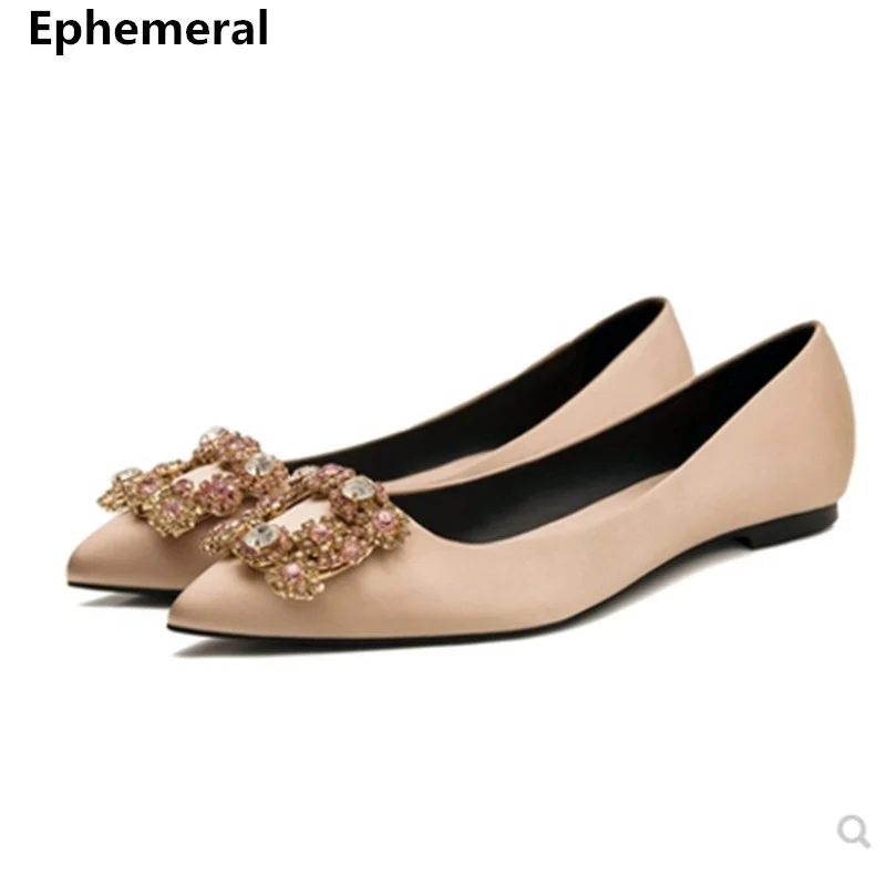 

2019 Larger Size 34-44 Silver Shoes Women Pointed Toe Flats Gold Red Shiny Loafers Ballet Slip-on Microfiber Cinderella Crystal
