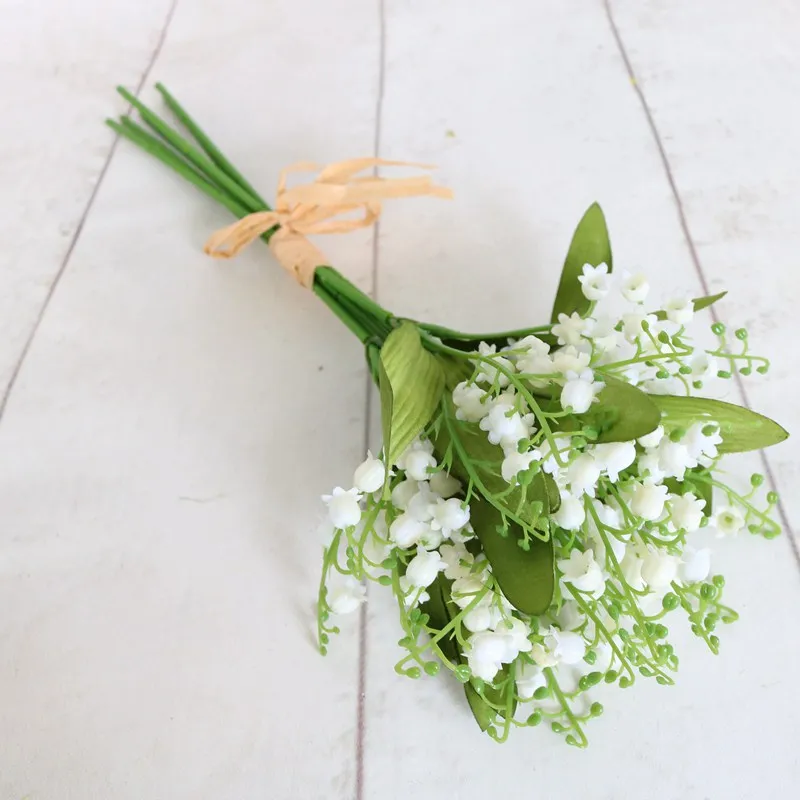 Искусственные пластиковые орхидеи Лилии долины цветы домашний стол офисные Свадебные вечерние украшения Декоративные цветы - Цвет: Белый