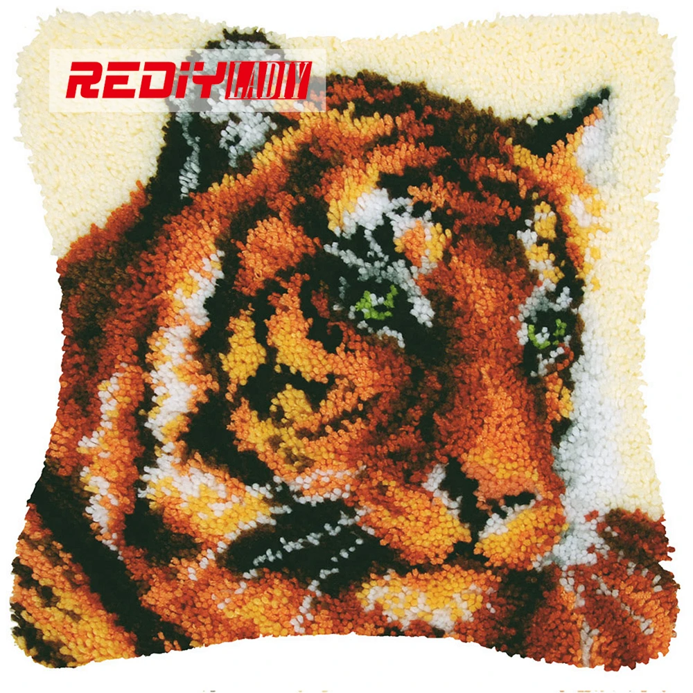 

HOT Latch Hook Cushion Kits DIY Needlework Crocheting Kit Throw Pillow Unfinished Yarn Embroidery Pillowcase WISE TIGER Crafts