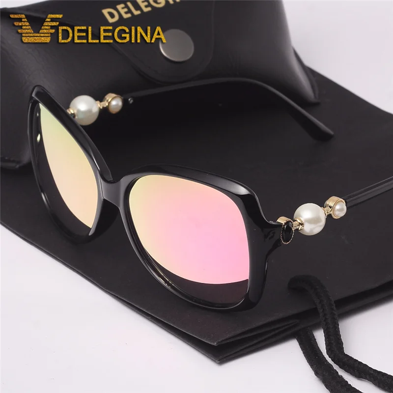 

Vintage Brand Designer Ladies Polarized Sunglasses Women Luxury Mirror Pearl Glasses With Case DF511