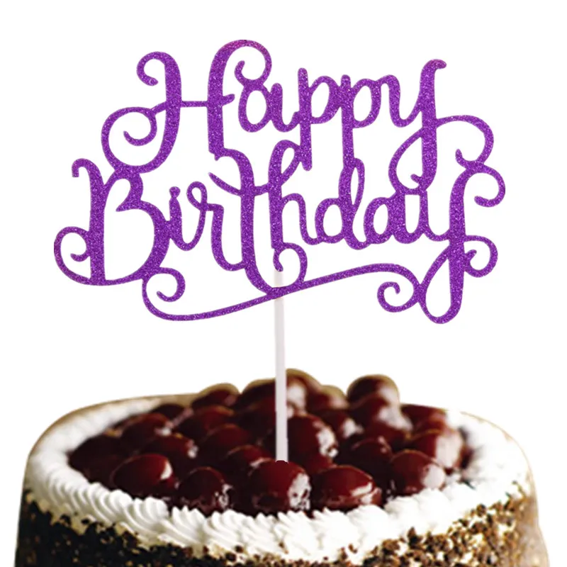 10 шт./лот с днем рождения торт Топпер цвета: золотистый, Серебристый Фиолетовый малиновый торт флаги День рождения пирог Декор Babyshower торт