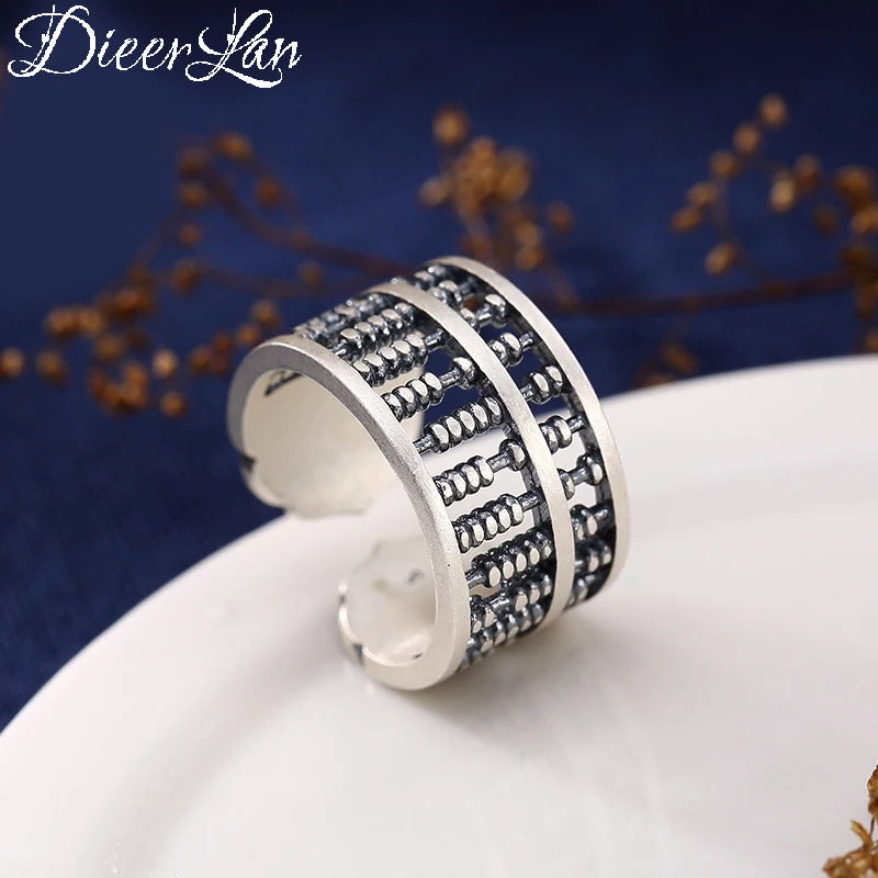 

DIEERLAN Fancy Creative Bohemian Vintage 925 Sterling Silver Big Abacus Beads Rings for Women Statement Jewelry Wedding Rings