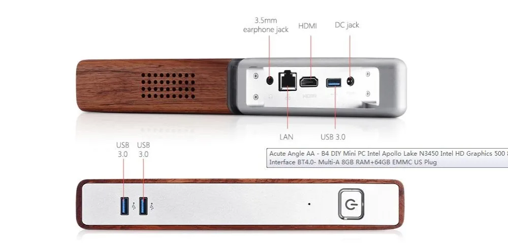 Острый угол AA-B4 DIY Мини ПК Intel Apollo Lake N3450 8GB ram 64GB EMMC+ 128GB SSD 2,4G 5,8G WiFi 1000Mbps BT4.0 PK pipo X10PRO