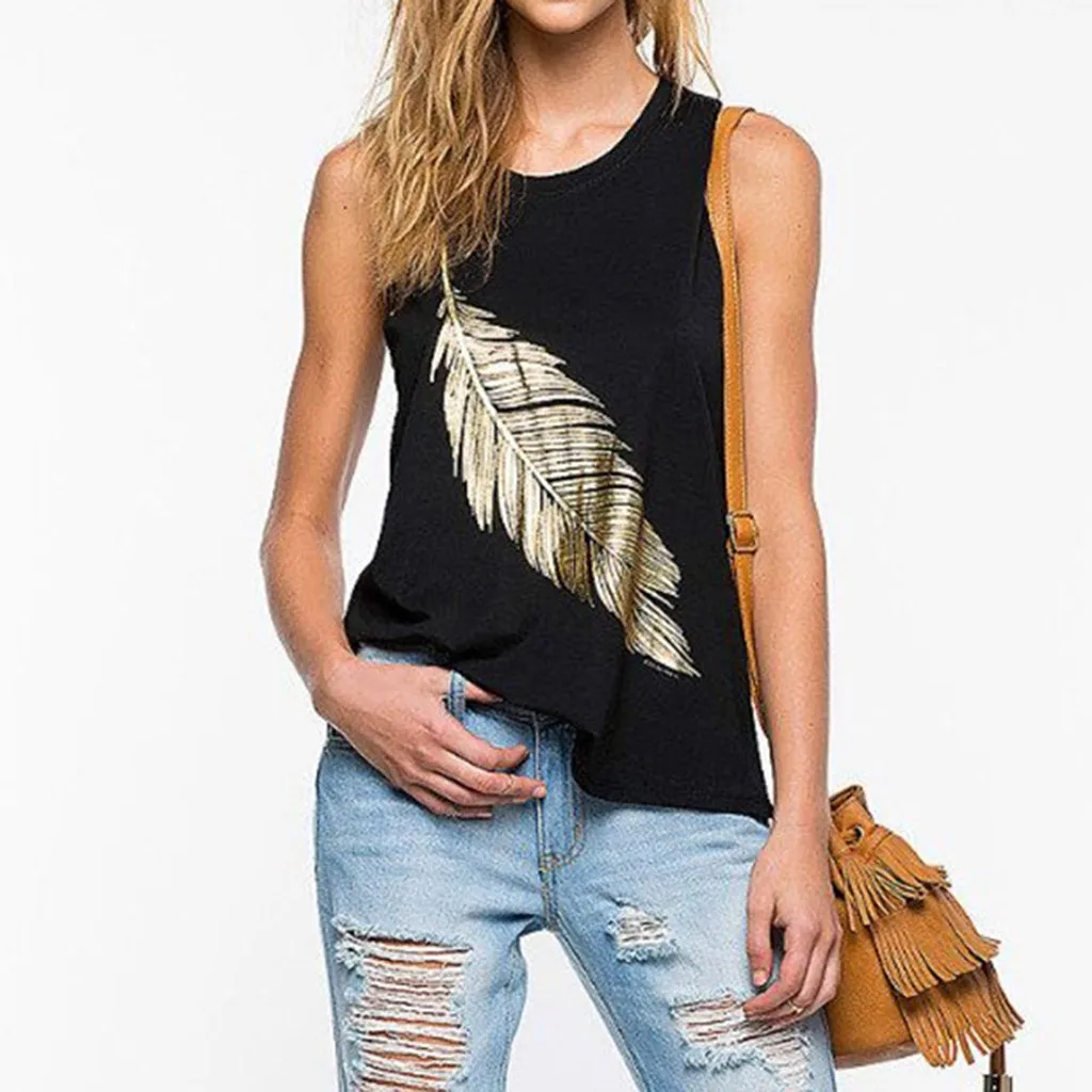 Summer 2019 Tank Top Women Black Print Sleeveness Tanks Womens