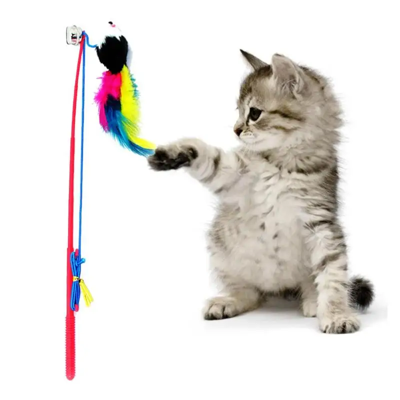 1 шт. игрушка для котов мышь палка перо с маленьким колокольчиком Забавный котенок игральные стержни для домашнего животного игрушки для кошек палка Мячи